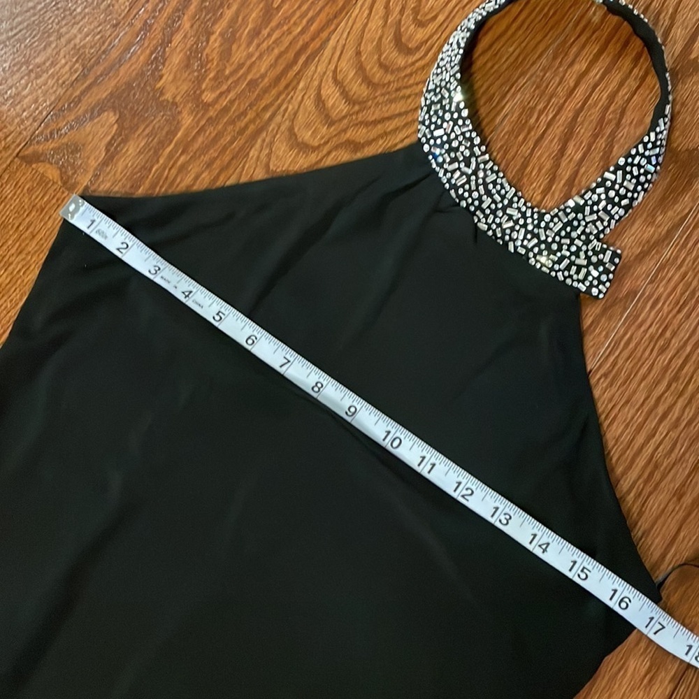 1. STATE cocktail black mini dress rhinestones halter neck/slit zipped open back - Picture 12 of 16